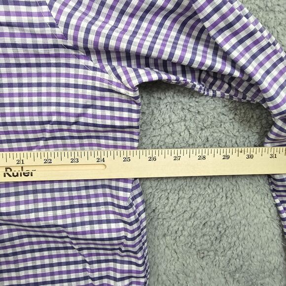 John Varvatos Men's Purple Check Lightweight Cotton Long Sleeve Size 17 34/35 - Picture 11 of 13